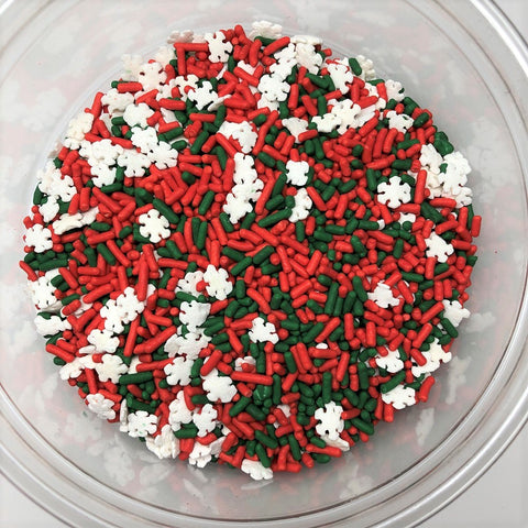 Christmas Noel Mix Snowflake Shapes Green Red Sprinkles Topping 1 pound